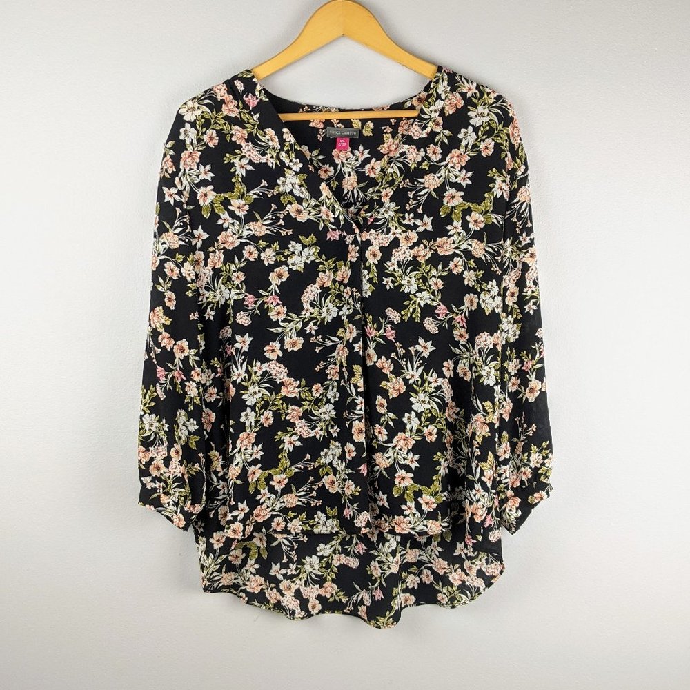Vince Camuto Black Bouquet Plains Chiffon Blouse - Picture 2 of 9
